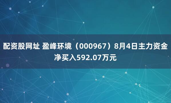 配资股网址 盈峰环境（000967）8月4日主力资金净买入592.07万元